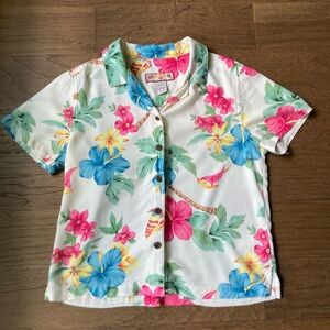 Caribbean Joe White Short-Sleeve Tropical Floral Button-Up-Medium